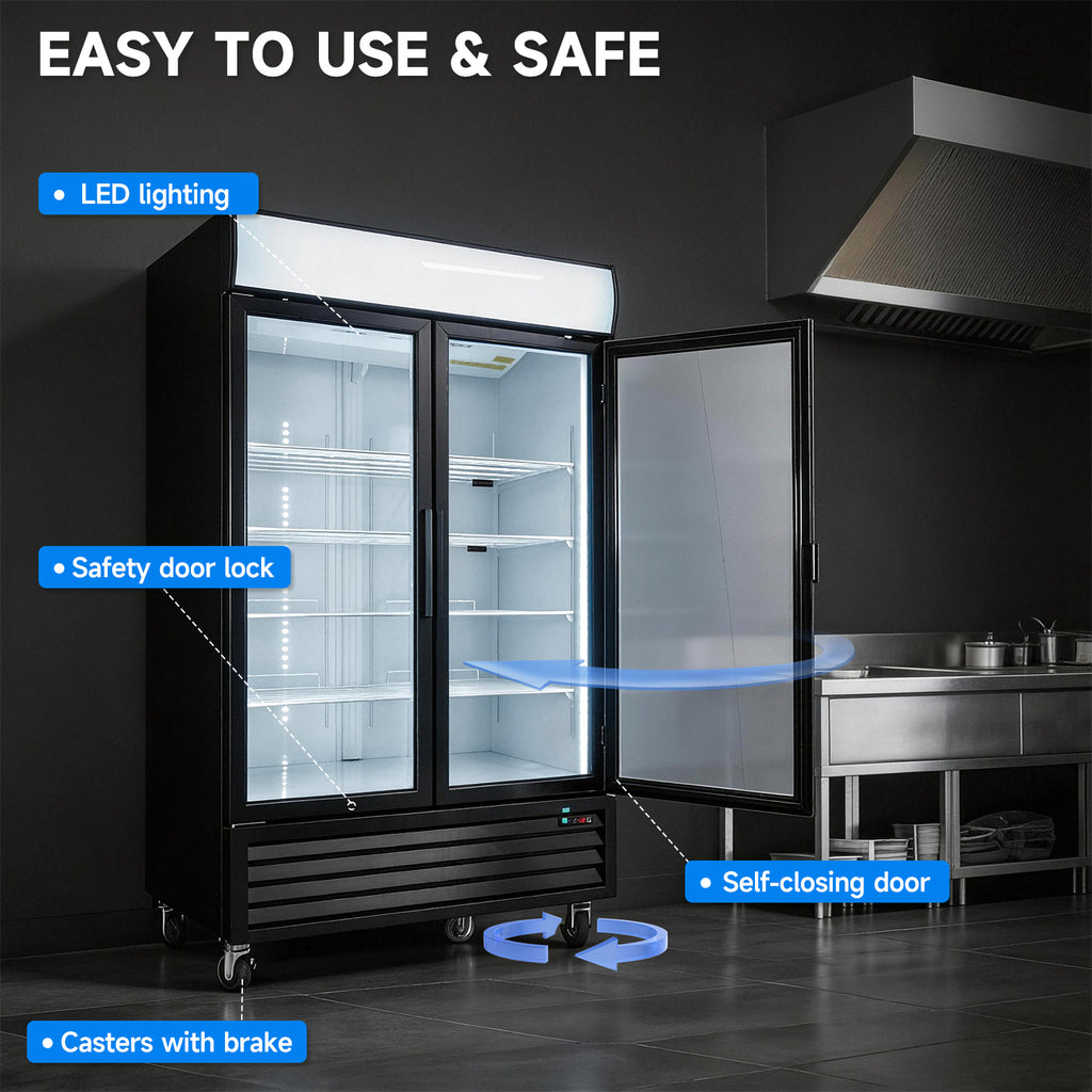 WURESE 44.7 cu.ft. Glass Door Merchandiser Freezer, Commercial Reach-In Swing Door Display Freezer with LED Lighting, Upright Freezer