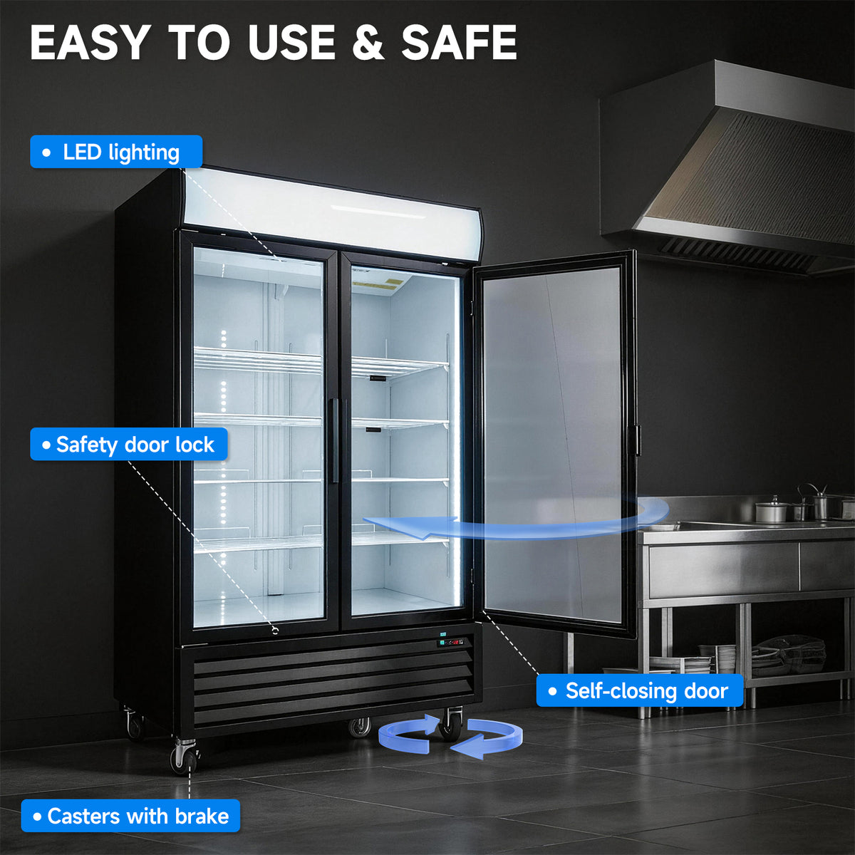 WURESE 44.7 cu.ft. Glass Door Merchandiser Freezer, Commercial Reach-In Swing Door Display Freezer with LED Lighting, Upright Freezer