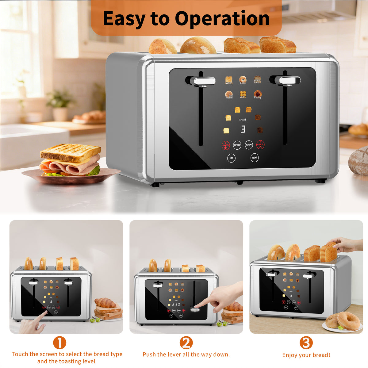 WHALLULTRA Toaster 4 Slice,Touchscreen Toaster