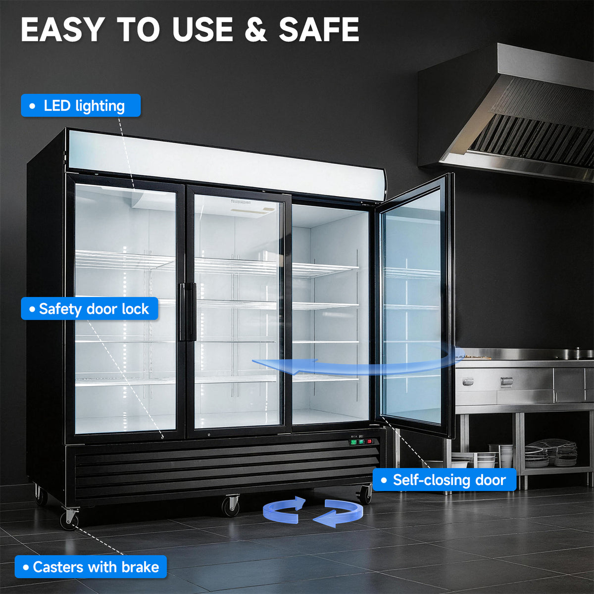 WURESE 70 cu. ft. Glass Door Merchandiser Freezer, Commercial Reach-In Swing Door Display Freezer with LED Lighting, Upright Freezer