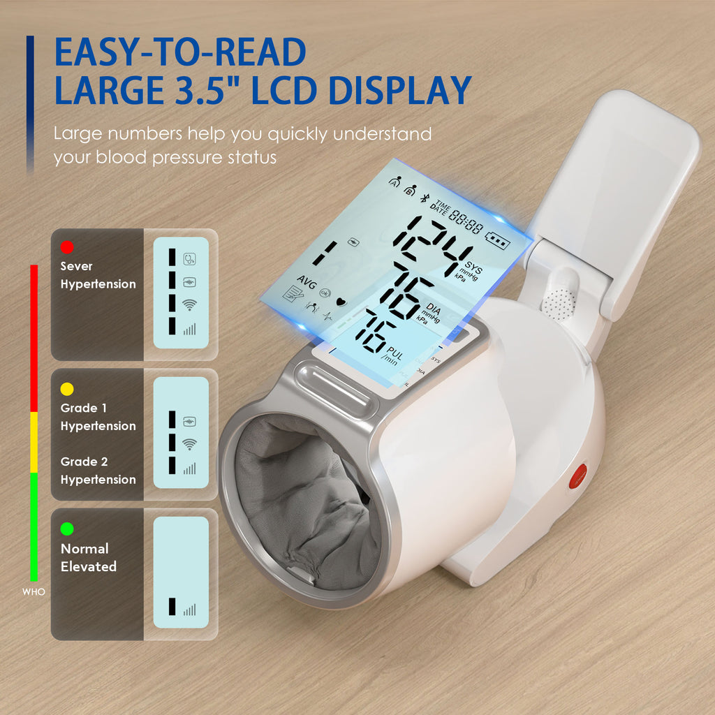 Blood Pressure Monitor Upper Arm, One-Touch Barrel Cuff 7.1"-16.5", Backlit Display & Dual User Memory, USB-C Rechargeable