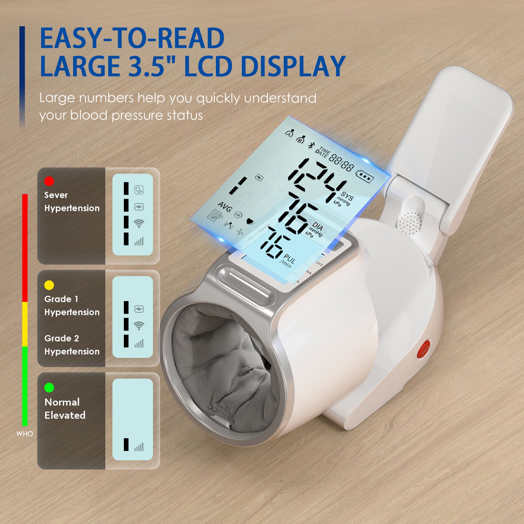 Blood Pressure Monitor Upper Arm, One-Touch Barrel Cuff 7.1"-16.5", Backlit Display & Dual User Memory, USB-C Rechargeable