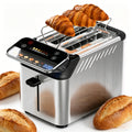 WHALLPRO Stainless Steel 2-Slice Smart Toaster with Touchscreen, Digital Timer, Extra-Wide Slots, Defrost/Reheat/Bread Type Functions, Warming Rack