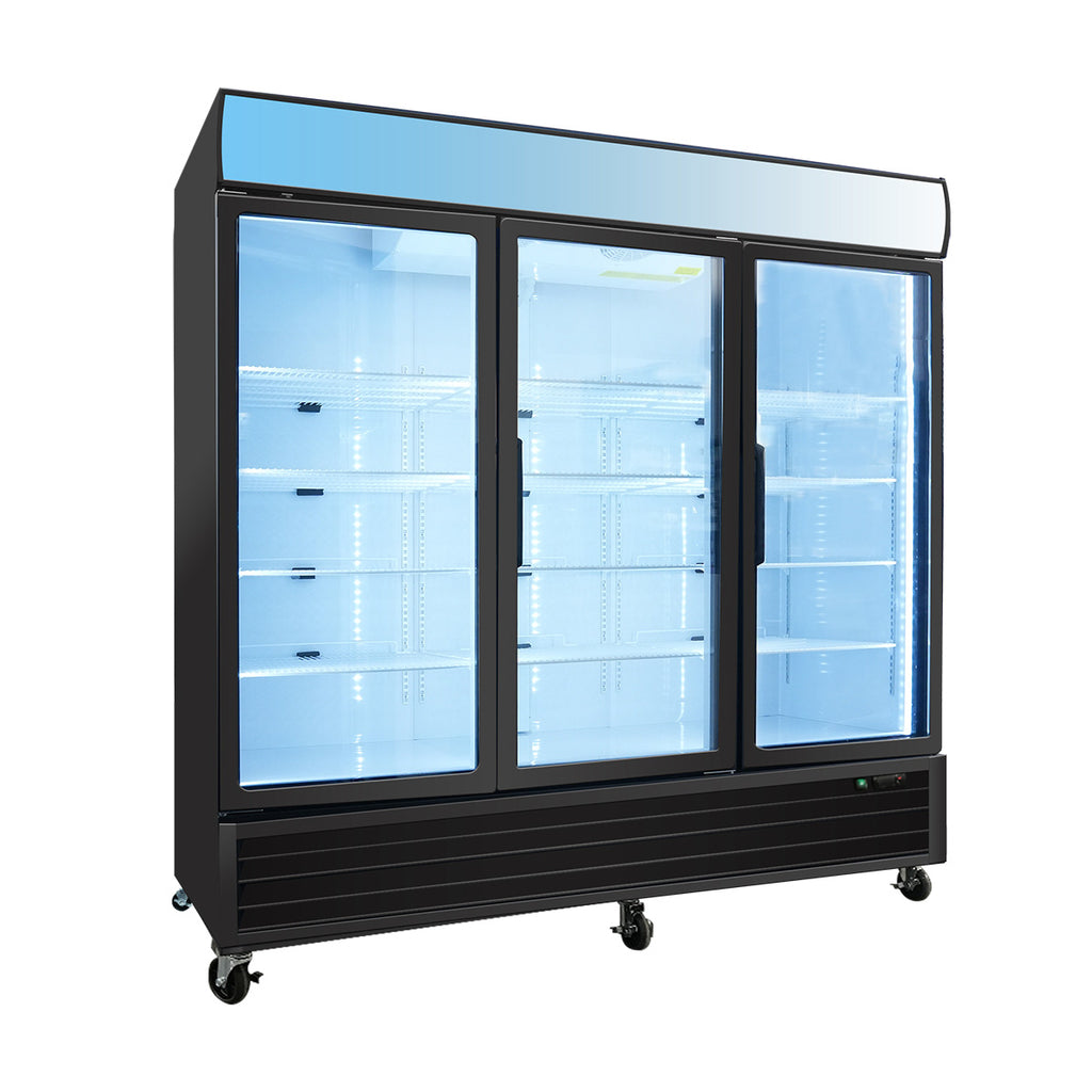 WURESE Glass Door Merchandiser Freezer 70 Cu.ft Swing Door Commercial Reach-In Display Freezers with LED Top Panel Upright Freeze Storage