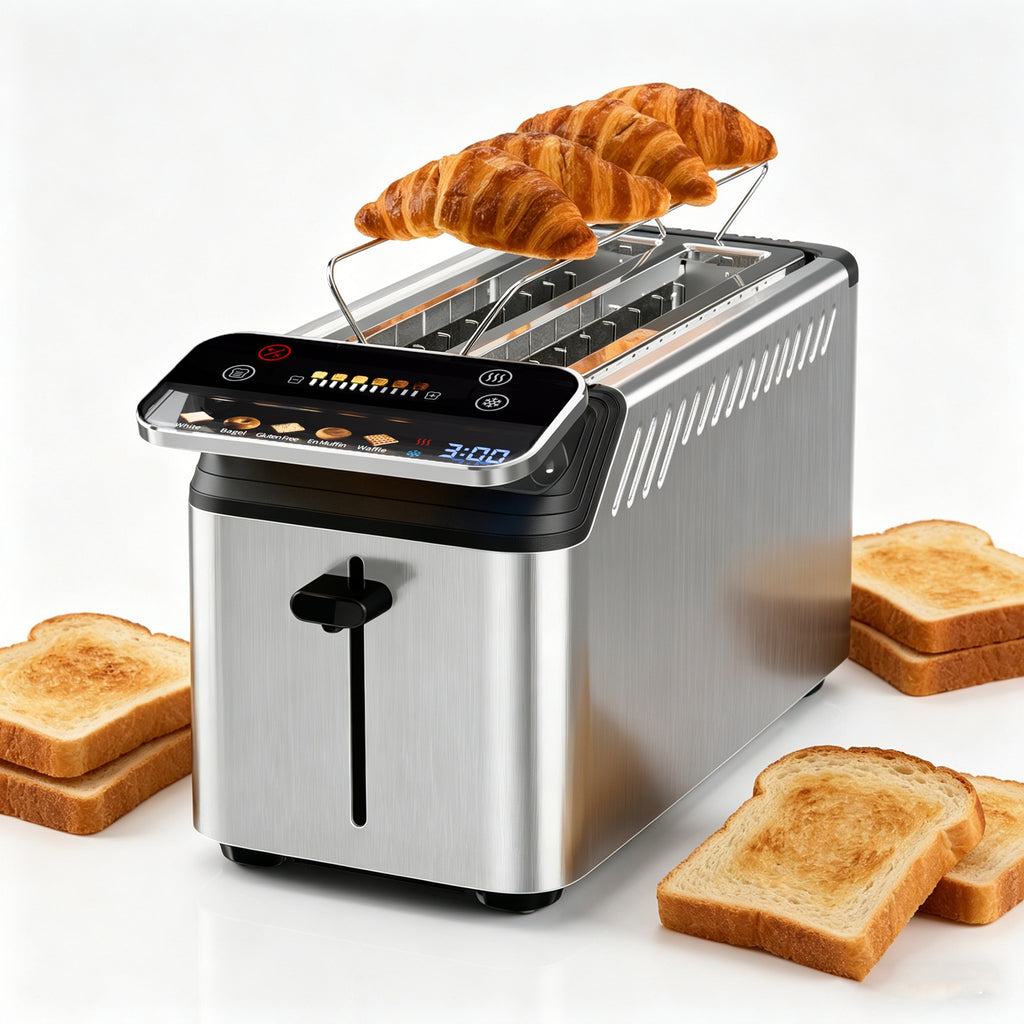 WHALLULTRA Touch Screen Long Slot Toaster 4 Slice, Projection Display 1.5" Wide Slots, 5 Bread Types & 11 Shade Settings
