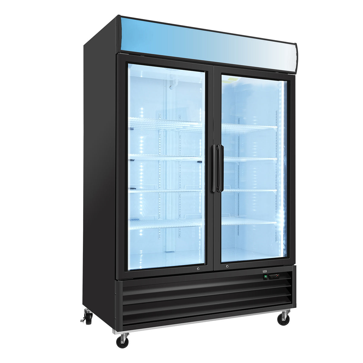 WURESE Glass Door Merchandiser Freezer 44.7 Cu.ft Swing Door Commercial Reach-In Display Freezers with LED Top Panel Upright Freeze Storage