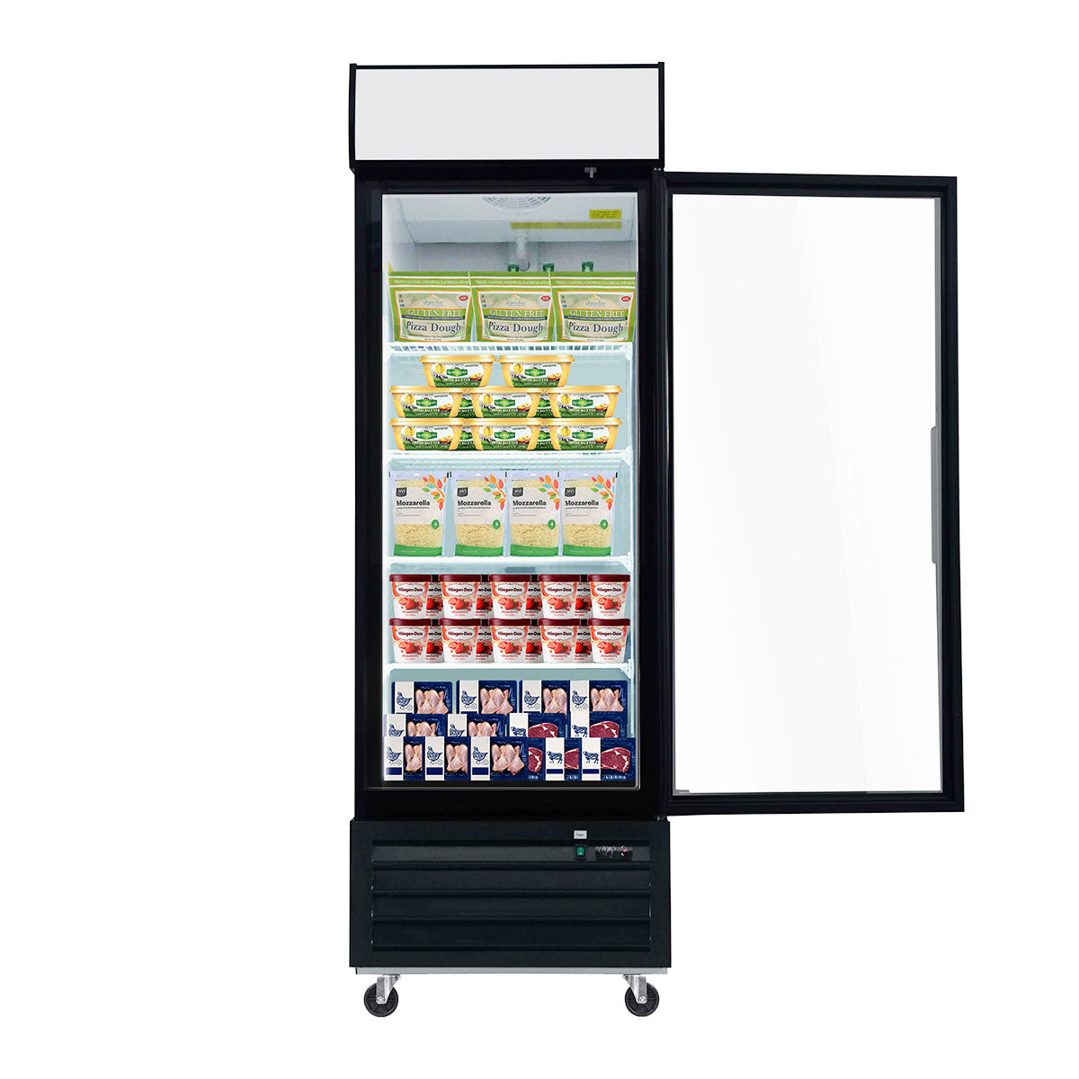 WURESE Glass Door Merchandiser Freezer 19.3 Cu.ft Swing Door Commercial Reach-In Display Freezers with LED Top Panel Upright Freeze Storage, gray