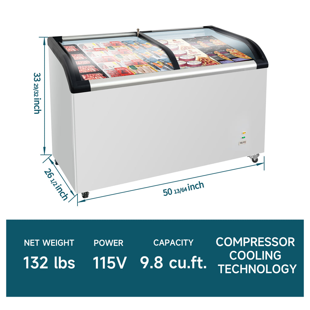 WURESE Curved Top 9.8 Cu.ft Sliding Glass Lid Commercial Chest Freezer, White
