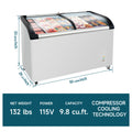 WURESE Curved Top 9.8 Cu.ft Sliding Glass Lid Commercial Chest Freezer, gray
