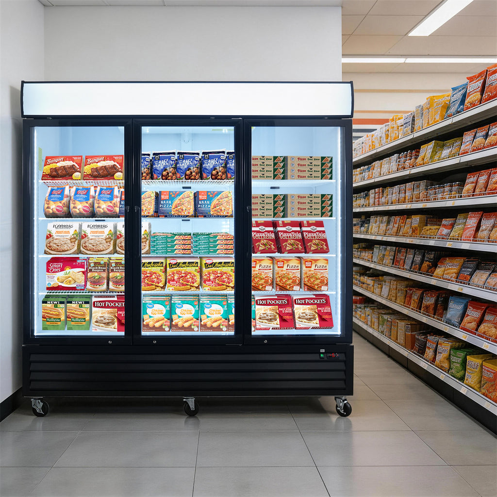 WURESE 70 cu. ft. Glass Door Merchandiser Freezer, Commercial Reach-In Swing Door Display Freezer with LED Lighting, Upright Freezer
