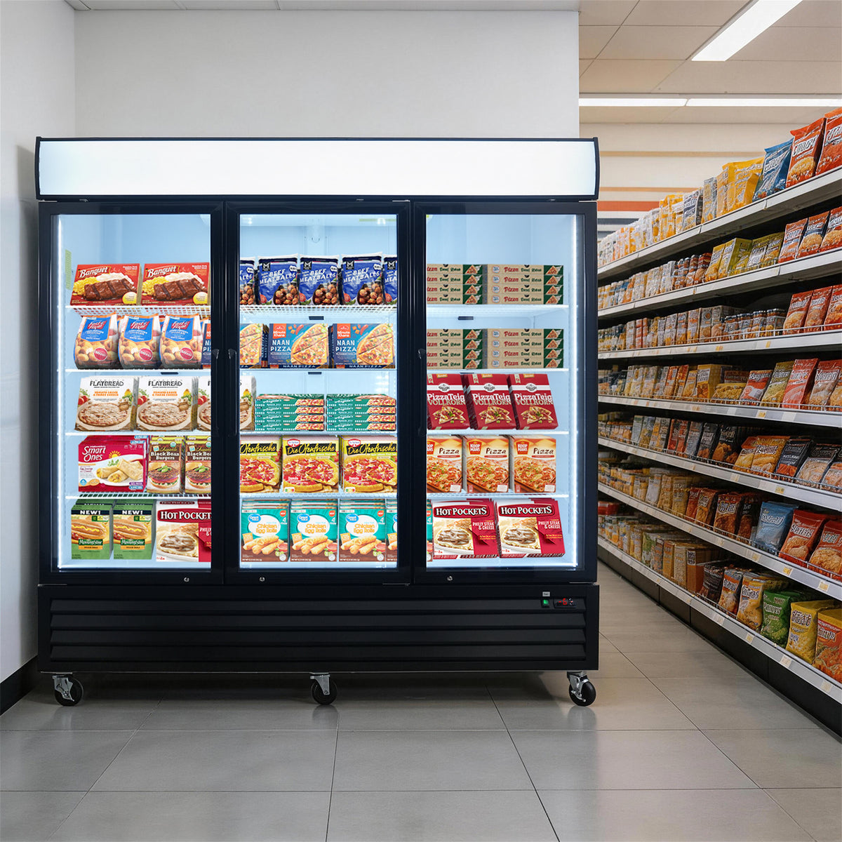 WURESE 70 cu. ft. Glass Door Merchandiser Freezer, Commercial Reach-In Swing Door Display Freezer with LED Lighting, Upright Freezer