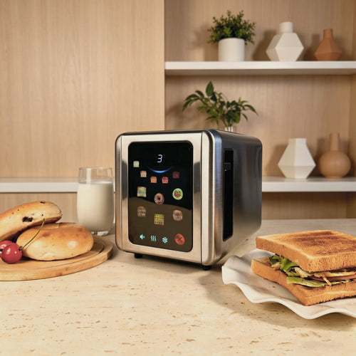 WHALLSE Touch Screen Toaster 2 Slice, 1.5'' Wide Slot Stainless Steel Toasters with Digital Timer, 6 Bread Types & 6 Shade Settings, Crumb Tray