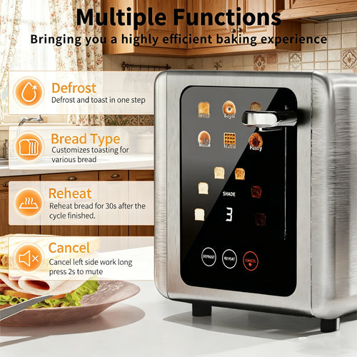 WHALLSE Toaster 2 slice, 6 Bread Shade Settings,Stainless Steel Toasters with Bagel,Cancel,Defrost Function,Removable Crumb Tray,sliver