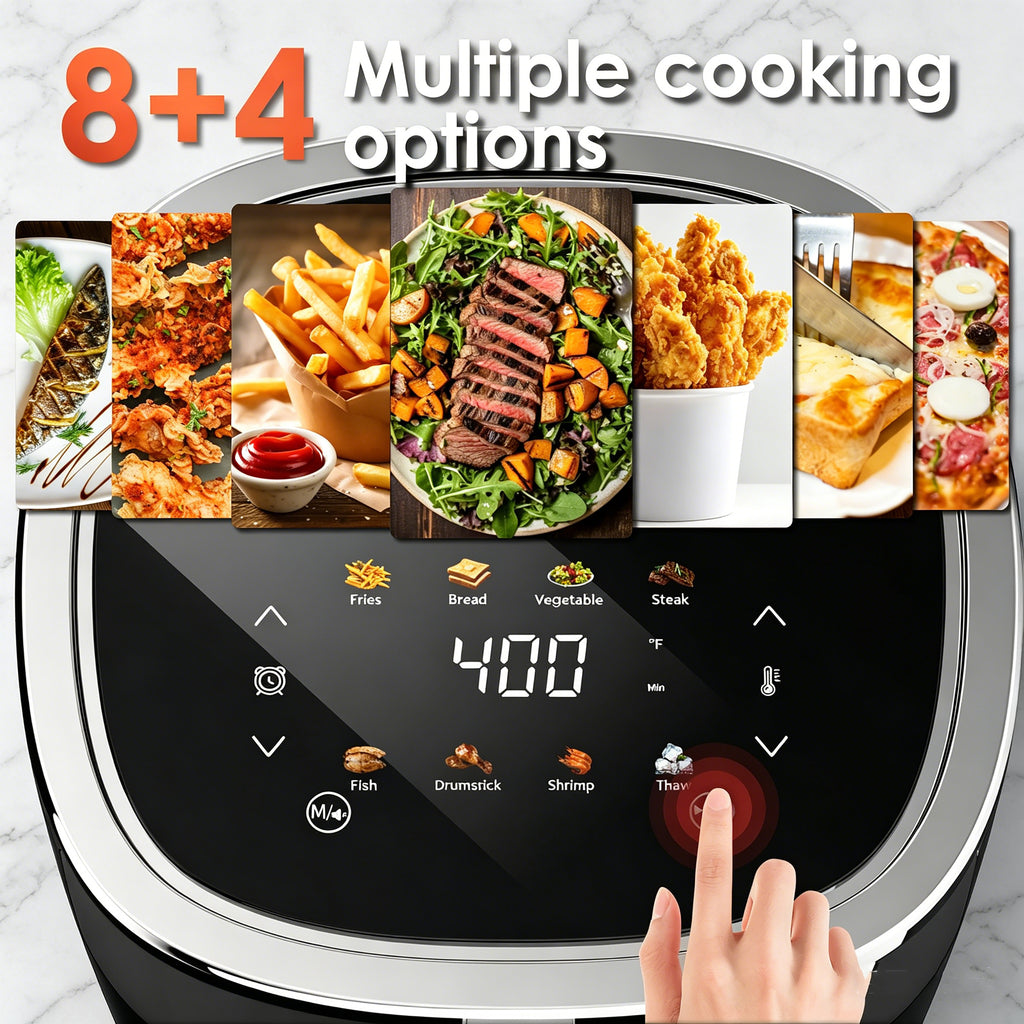WURESE Compact Air Fryer, Touchscreen Smart Digital Color 4QT Air Fryers with View Window, 12 Presets, Air Fry, Bake, Broil, Dehydrate, Roast, Reheat - Black