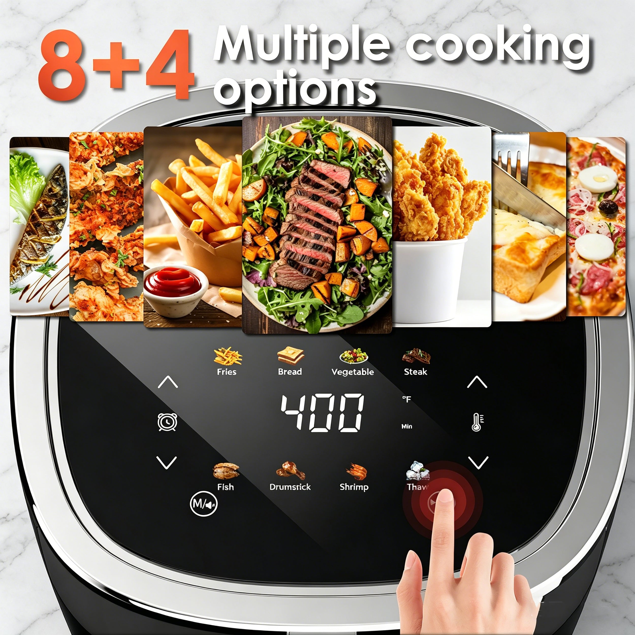 WURESE Compact Air Fryer, Touchscreen Smart Digital Color 4QT Air Fryers with View Window, 12 Presets, Air Fry, Bake, Broil, Dehydrate, Roast, Reheat - Black