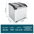 WURESE Curved Top Display Freezer, 4.6 Cu.ft, Sliding Glass Lid, Commercial Chest Freezer, gray