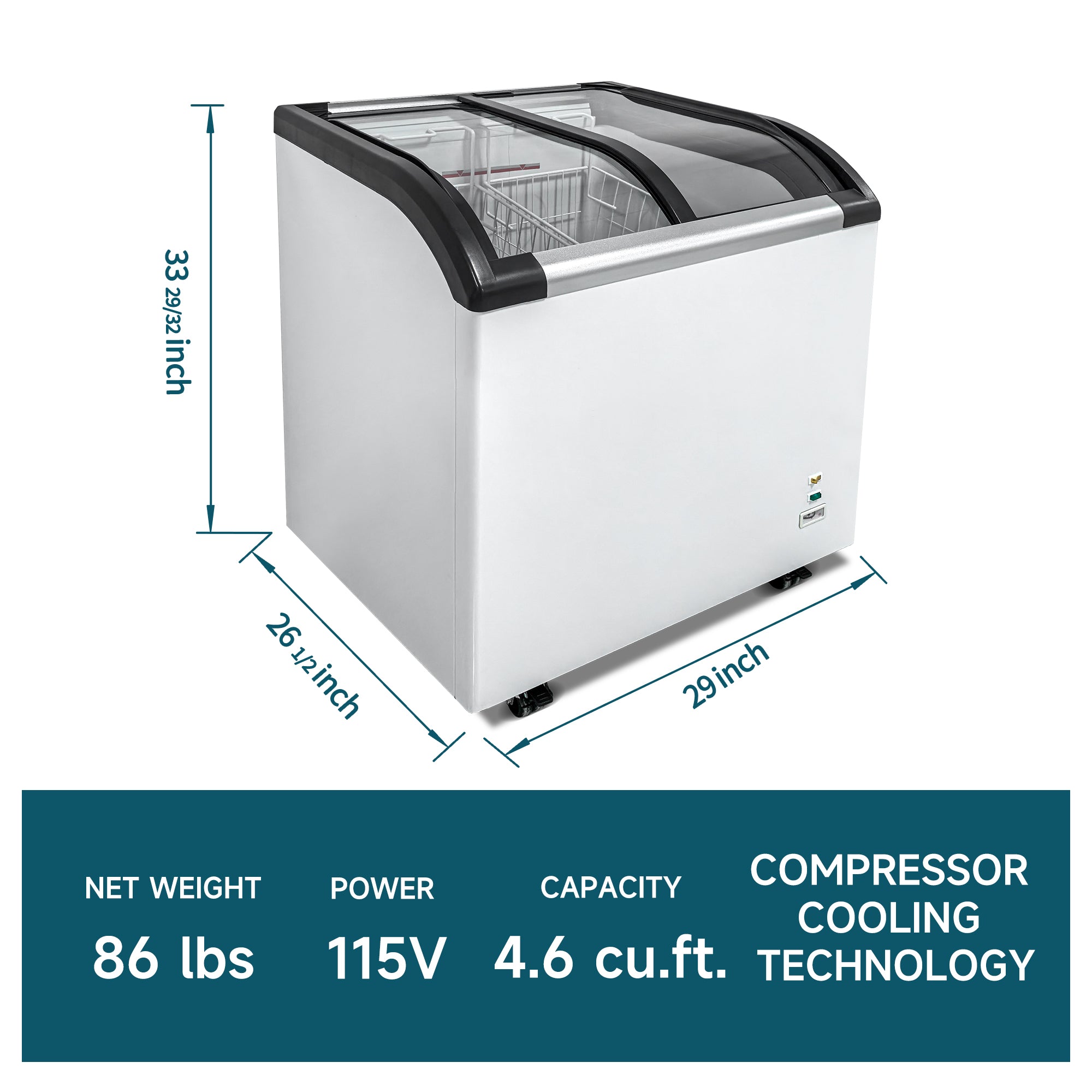WURESE Curved Top Display Freezer, 4.6 Cu.ft, Sliding Glass Lid, Commercial Chest Freezer, White