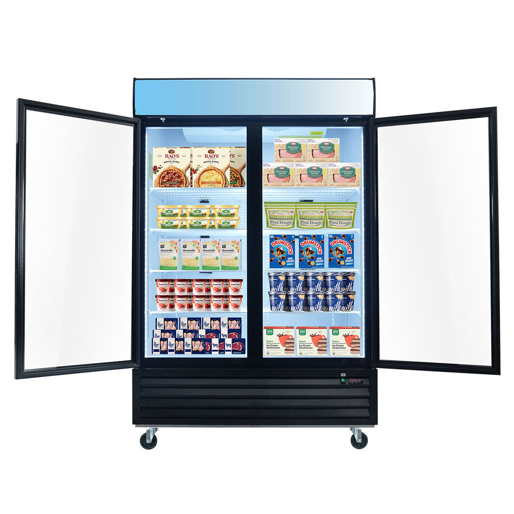 WURESE Glass Door Merchandiser Freezer 44.7 Cu.ft Swing Door Commercial Reach-In Display Freezers with LED Top Panel Upright Freeze Storage