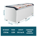 WURESE 19.3 cu.ft Curved Sliding Glass Lid Commercial Display Freezer, gray