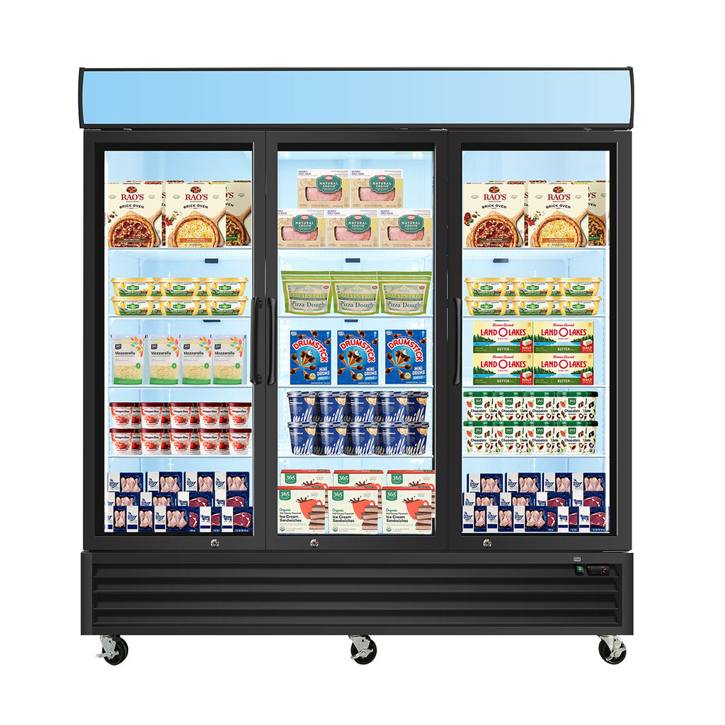 WURESE Glass Door Merchandiser Freezer 70 Cu.ft Swing Door Commercial Reach-In Display Freezers with LED Top Panel Upright Freeze Storage