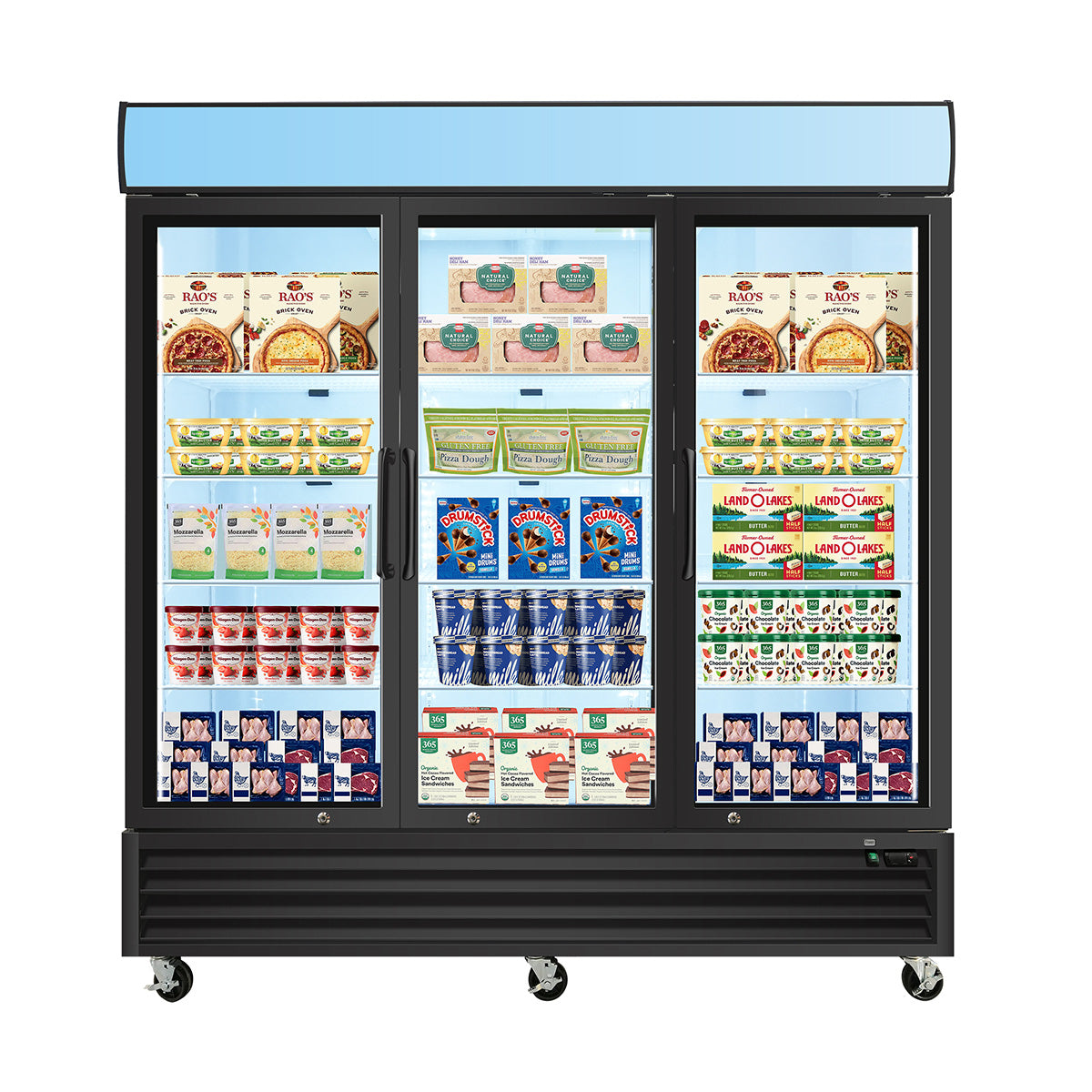WURESE Glass Door Merchandiser Freezer 70 Cu.ft Swing Door Commercial Reach-In Display Freezers with LED Top Panel Upright Freeze Storage