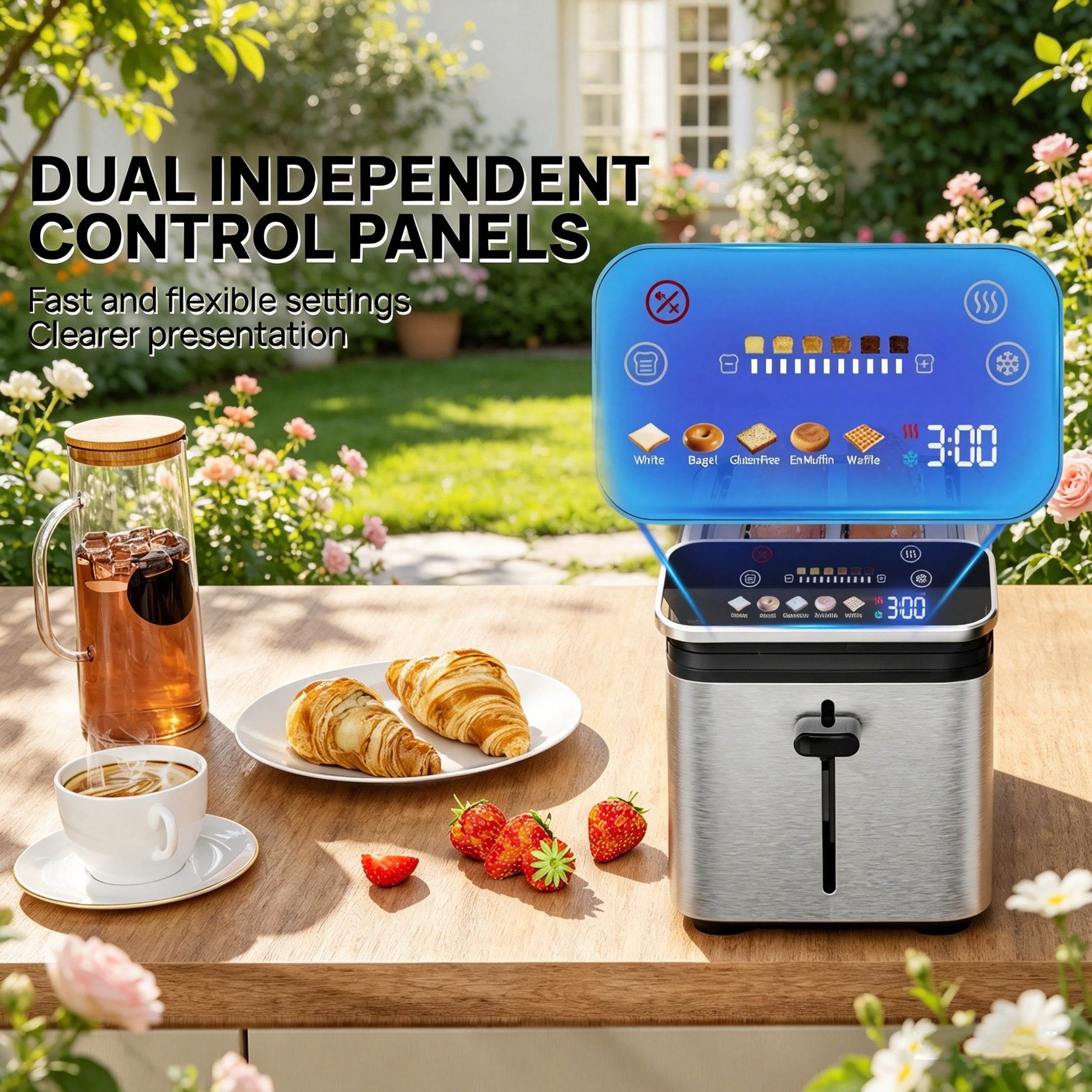 WHALLPRO Stainless Steel 2-Slice Smart Toaster with Touchscreen, Digital Timer, Extra-Wide Slots, Defrost/Reheat/Bread Type Functions, Warming Rack