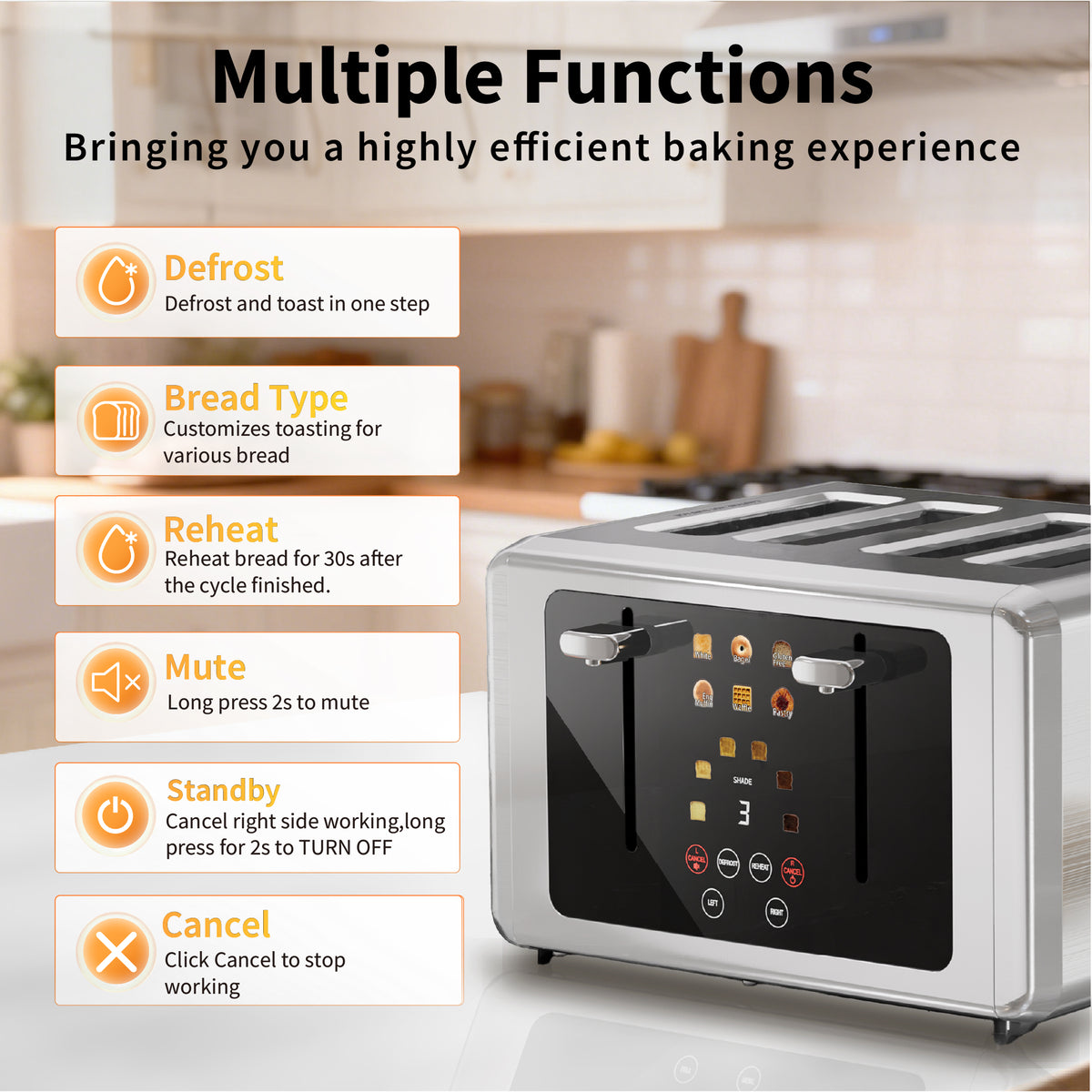 WHALLULTRA Toaster 4 Slice,Touchscreen Toaster
