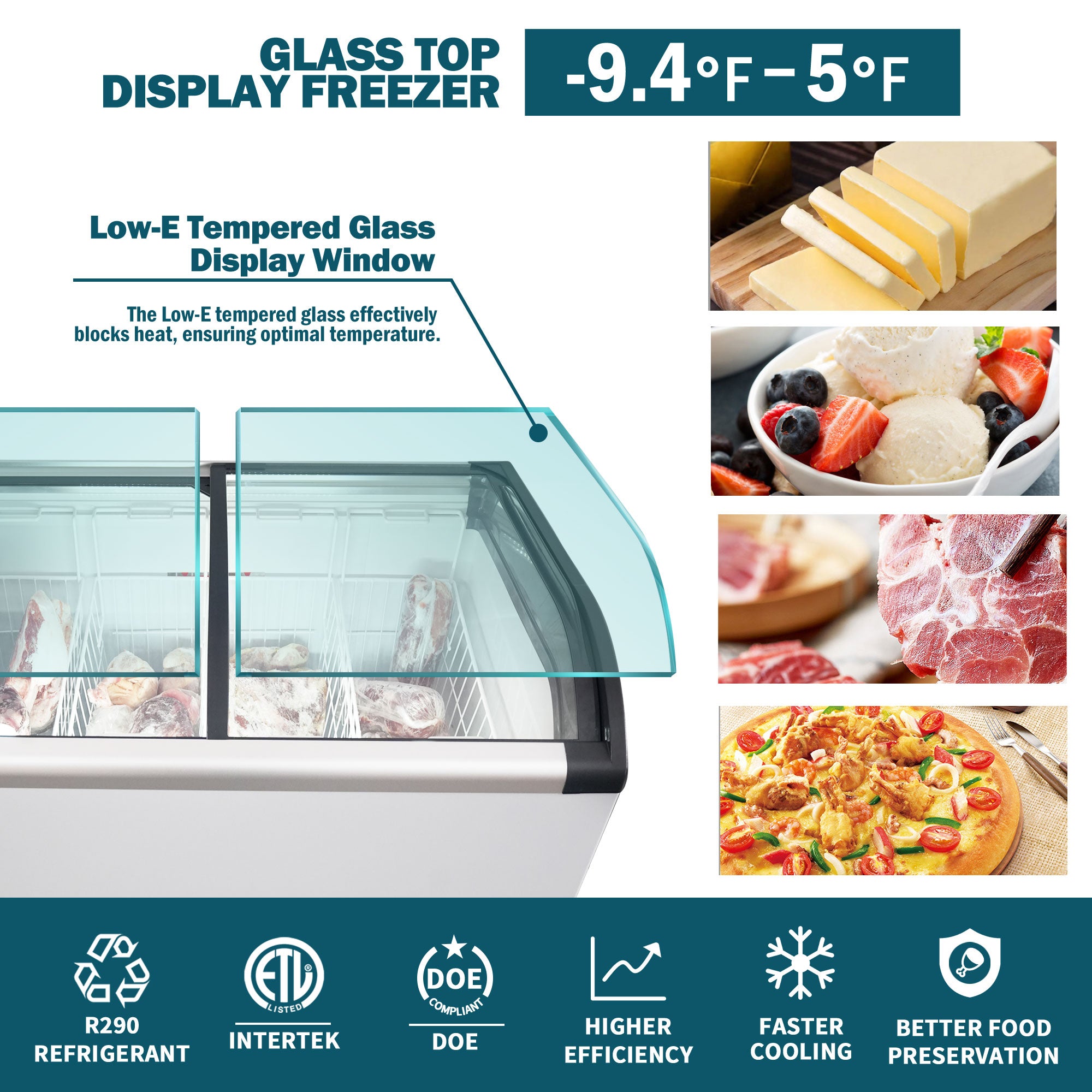 WURESE Curved Top Display Freezer, 4.6 Cu.ft, Sliding Glass Lid, Commercial Chest Freezer, White