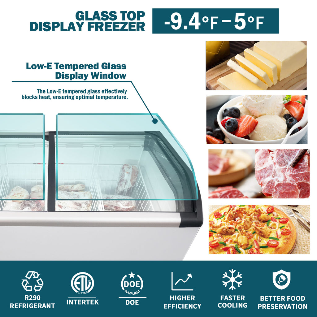 WURESE Curved Top 9.8 Cu.ft Sliding Glass Lid Commercial Chest Freezer, White