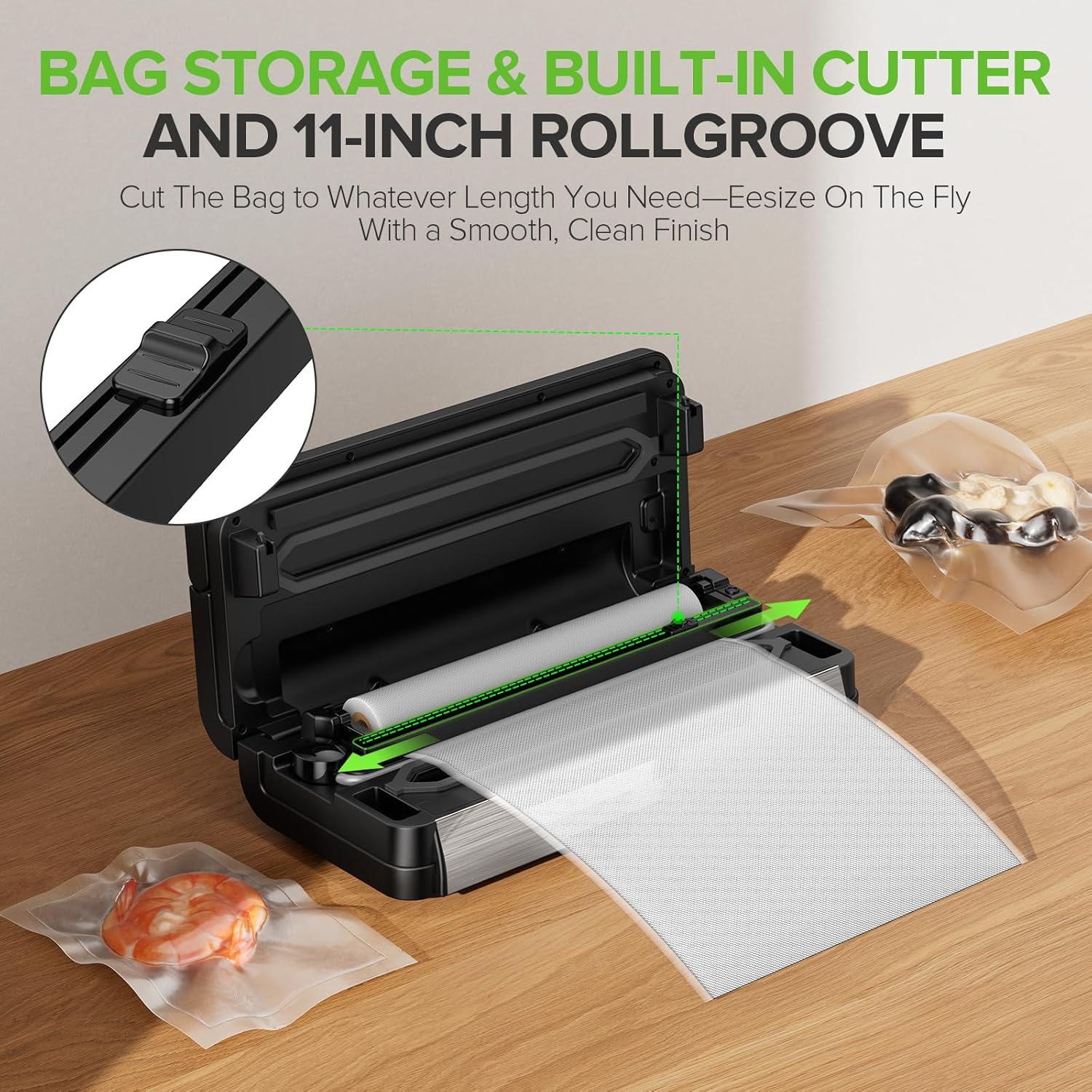 WURESE Double-Pump Vacuum Sealer, 95kPa 24L/min Suction, Versatile Modes for Dry/Moist/Delicate Foods, Built-in Cutter, LCD Touch, Bags & Hose Included