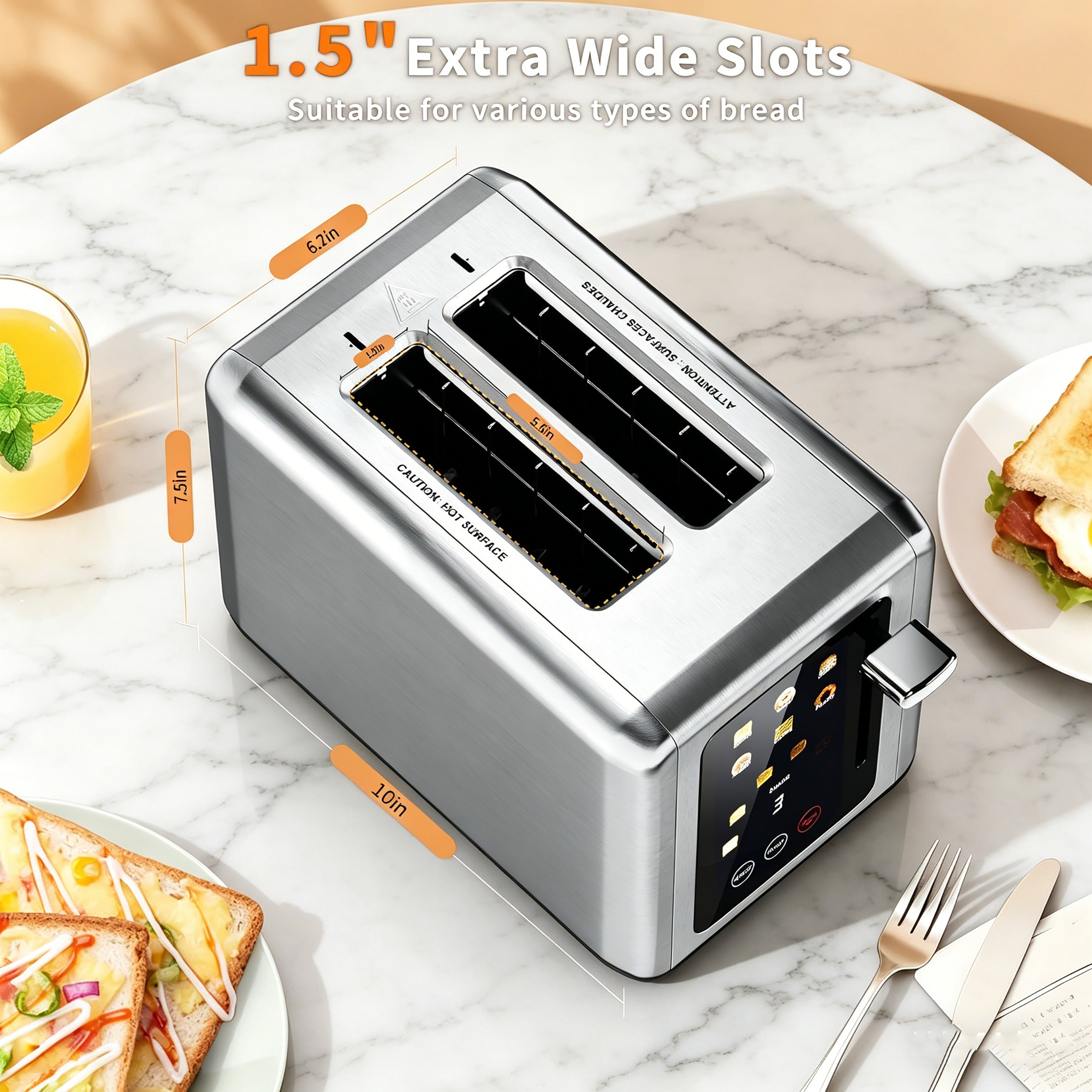 WHALLSE Toaster 2 slice, 6 Bread Shade Settings,Stainless Steel Toasters with Bagel,Cancel,Defrost Function,Removable Crumb Tray,sliver