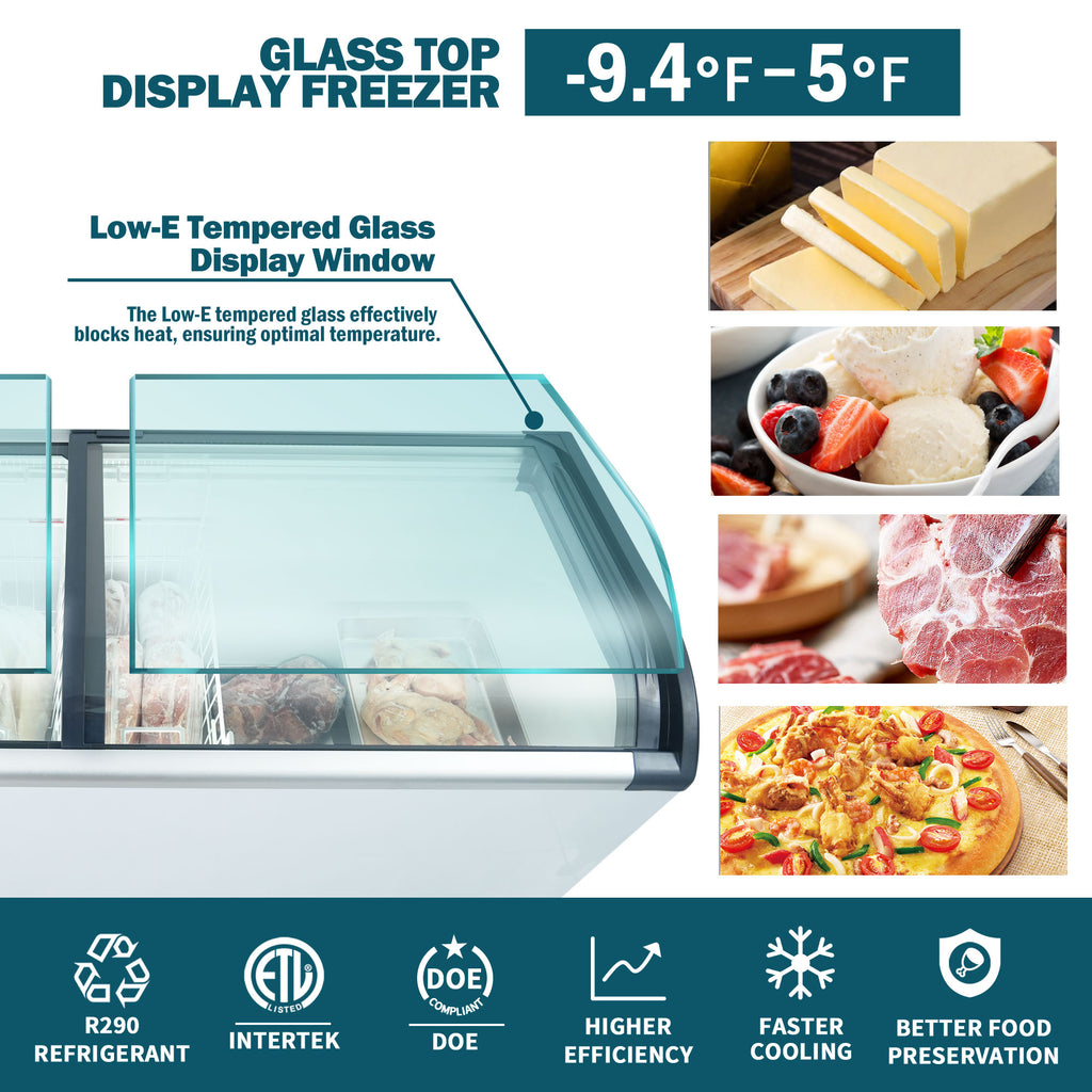 WURESE 19.3 cu.ft Curved Sliding Glass Lid Commercial Display Freezer, gray