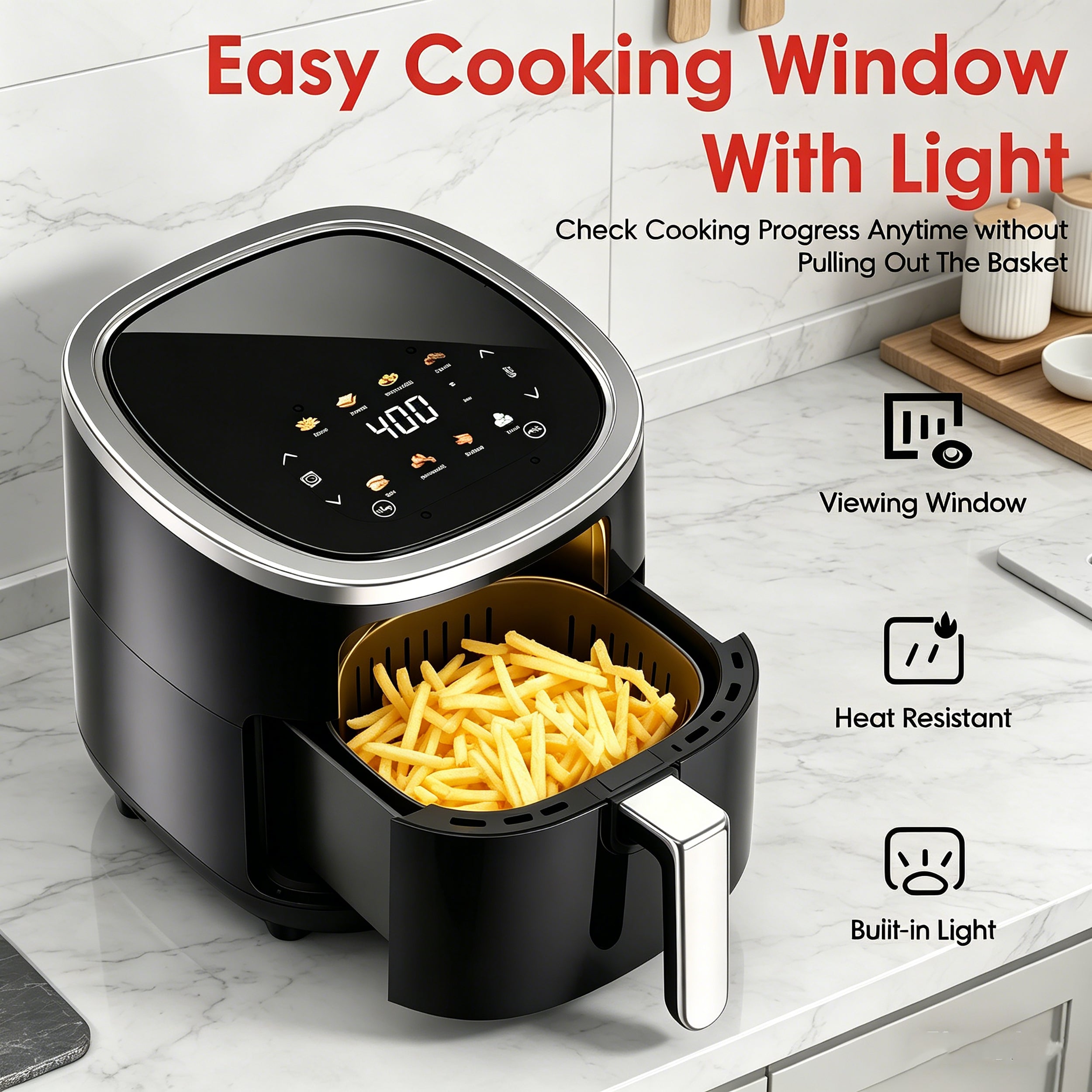 WURESE Compact Air Fryer, Touchscreen Smart Digital Color 4QT Air Fryers with View Window, 12 Presets, Air Fry, Bake, Broil, Dehydrate, Roast, Reheat - Black