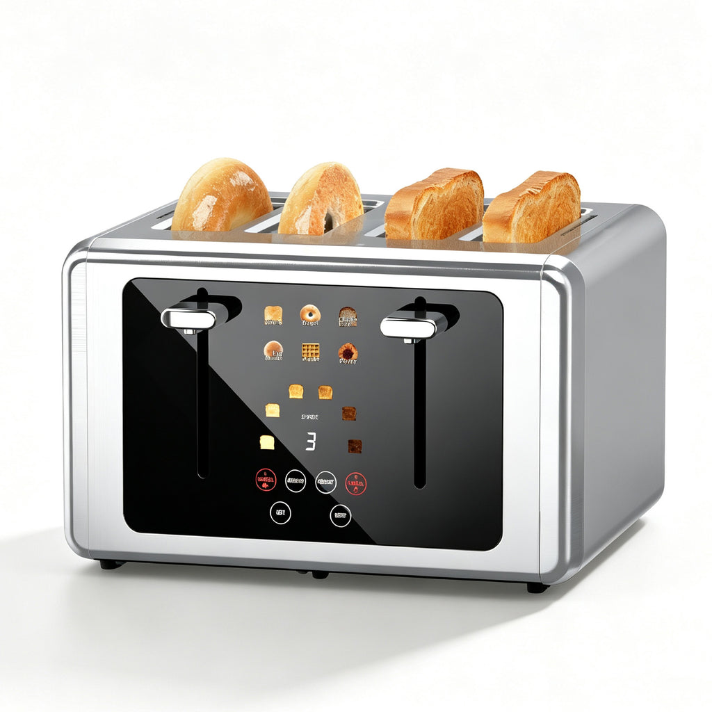 WHALLULTRA 4 Slice Touchscreen Toaster, Stainless Steel, 6 Bread Modes & 6 Shade Settings, Extra Wide Slots, Silver