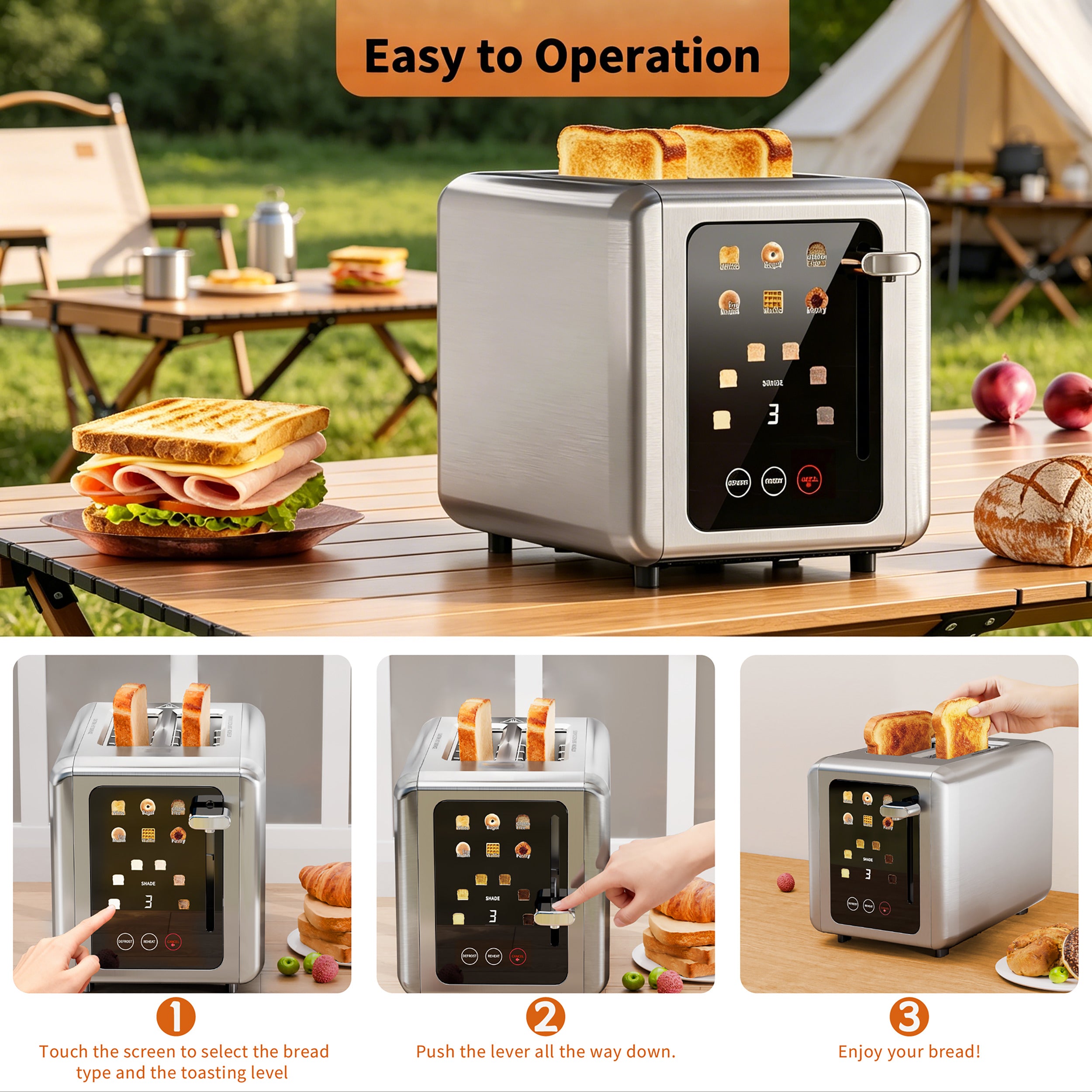 WHALLSE Toaster 2 slice, 6 Bread Shade Settings,Stainless Steel Toasters with Bagel,Cancel,Defrost Function,Removable Crumb Tray,sliver