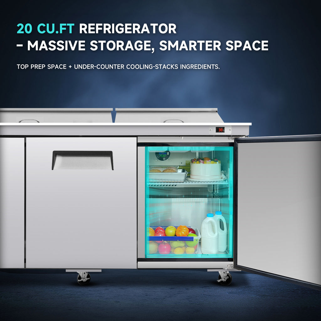 WURESE 72" Commercial Refrigerated Prep Table with Butcher Block Cutting Board, Sandwich & Salad Worktable with Protective Lid, ETL Certified