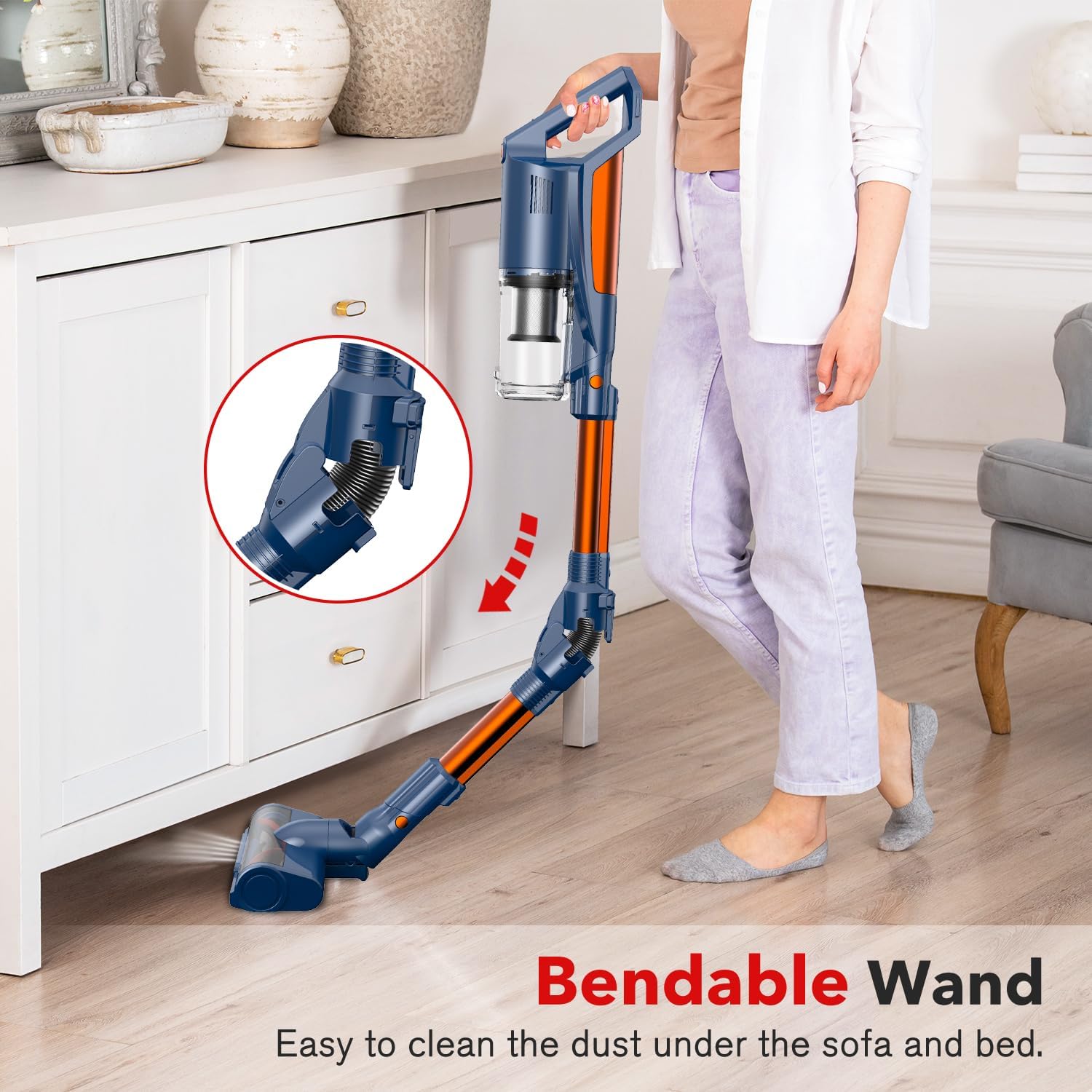WURESE 25KPa Brushless Stick Cordless Vacuum, 55 Mins Run for Pet Hair & Floors