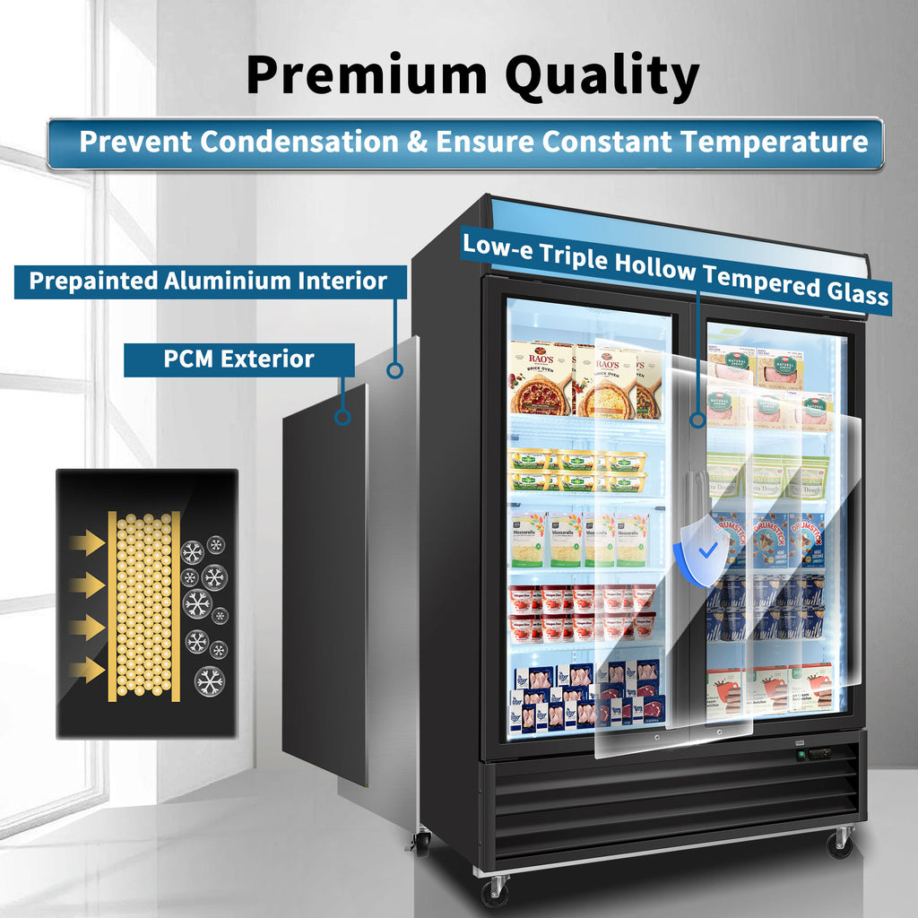 WURESE Glass Door Merchandiser Freezer 44.7 Cu.ft Swing Door Commercial Reach-In Display Freezers with LED Top Panel Upright Freeze Storage