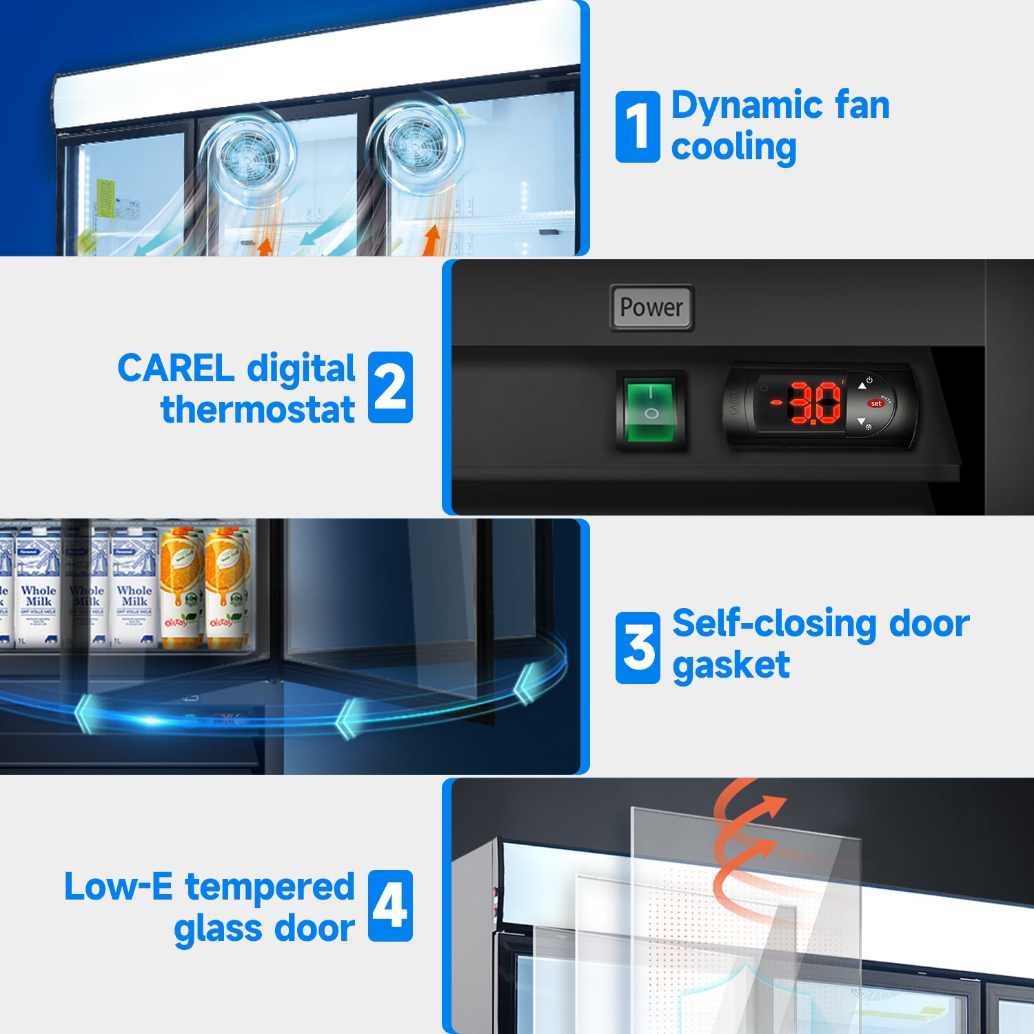 WURESE 70 cu. ft. Glass Door Merchandiser Freezer, Commercial Reach-In Swing Door Display Freezer with LED Lighting, Upright Freezer