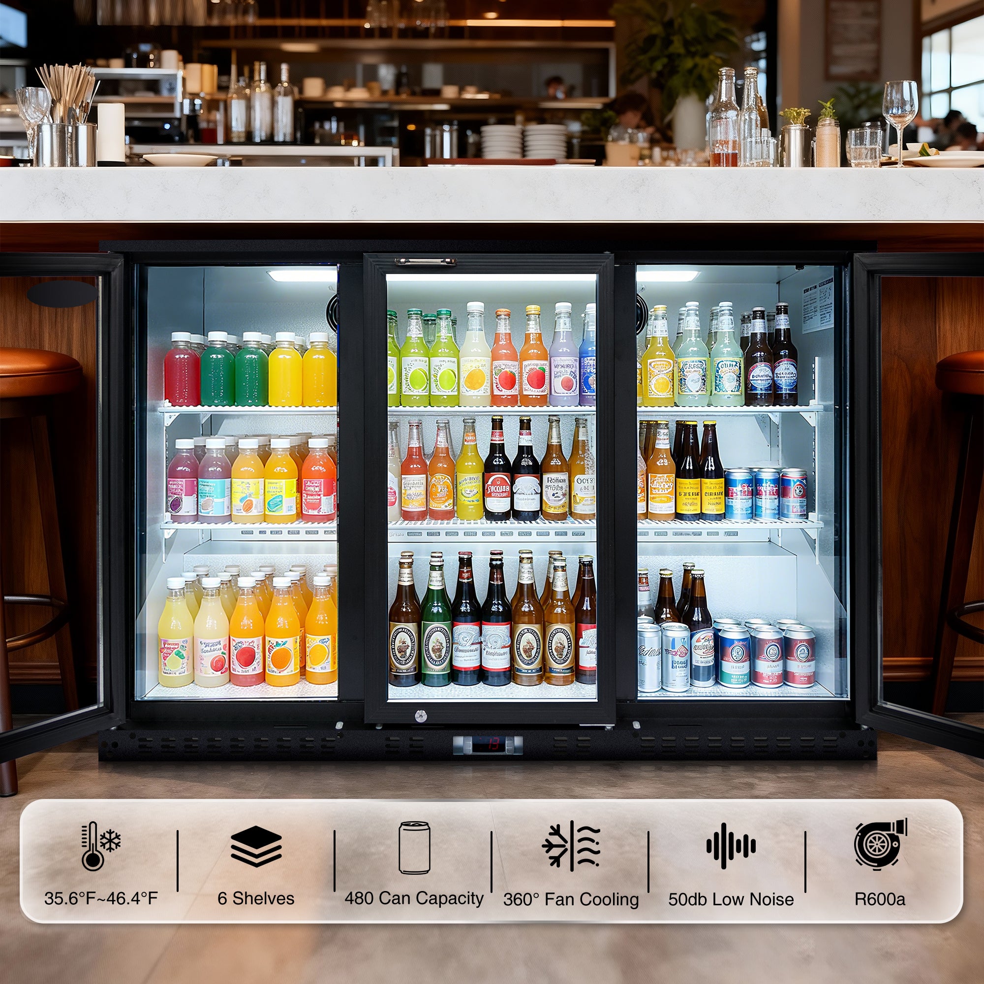 WURESE Beverage Refrigerator 11.3 Cu.Ft 3 Glass Door, 480 Cans Commercial Display Bar Fridge for Beer Wine and Drink, Black
