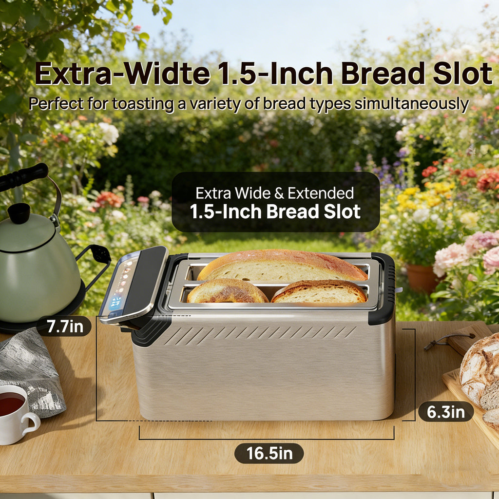 WHALLULTRA Touch Screen Long Slot Toaster 4 Slice, Projection Display 1.5" Wide Slots, 5 Bread Types & 11 Shade Settings