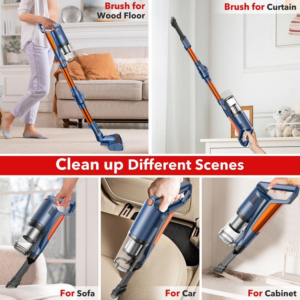 WURESE 25KPa Brushless Stick Cordless Vacuum, 55 Mins Run for Pet Hair & Floors