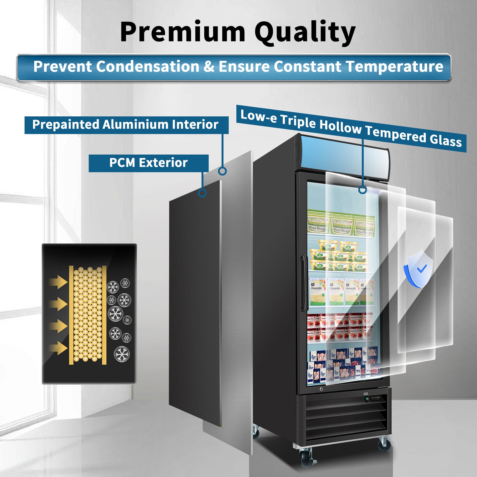 WURESE Glass Door Merchandiser Freezer 19.3 Cu.ft Swing Door Commercial Reach-In Display Freezers with LED Top Panel Upright Freeze Storage