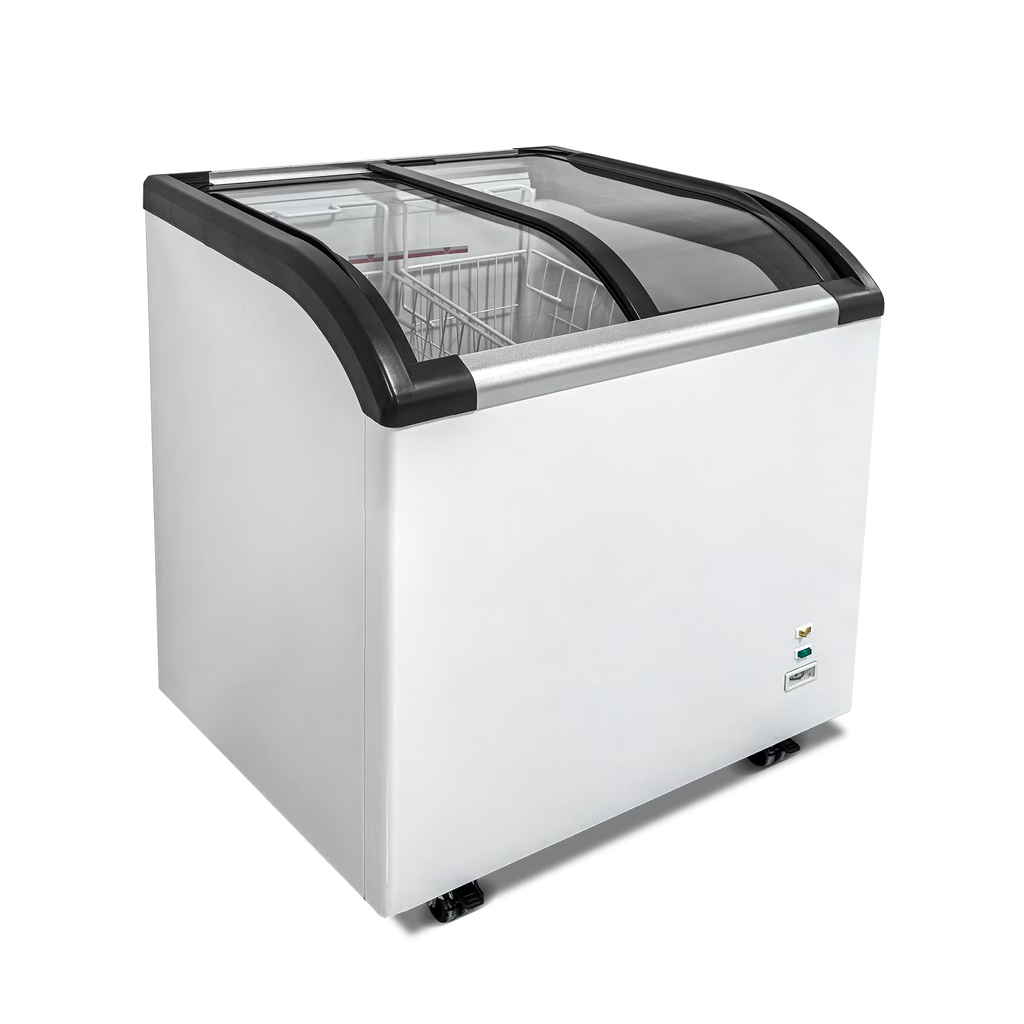 WURESE Curved Top Display Freezer, 4.6 Cu.ft, Sliding Glass Lid, Commercial Chest Freezer, White
