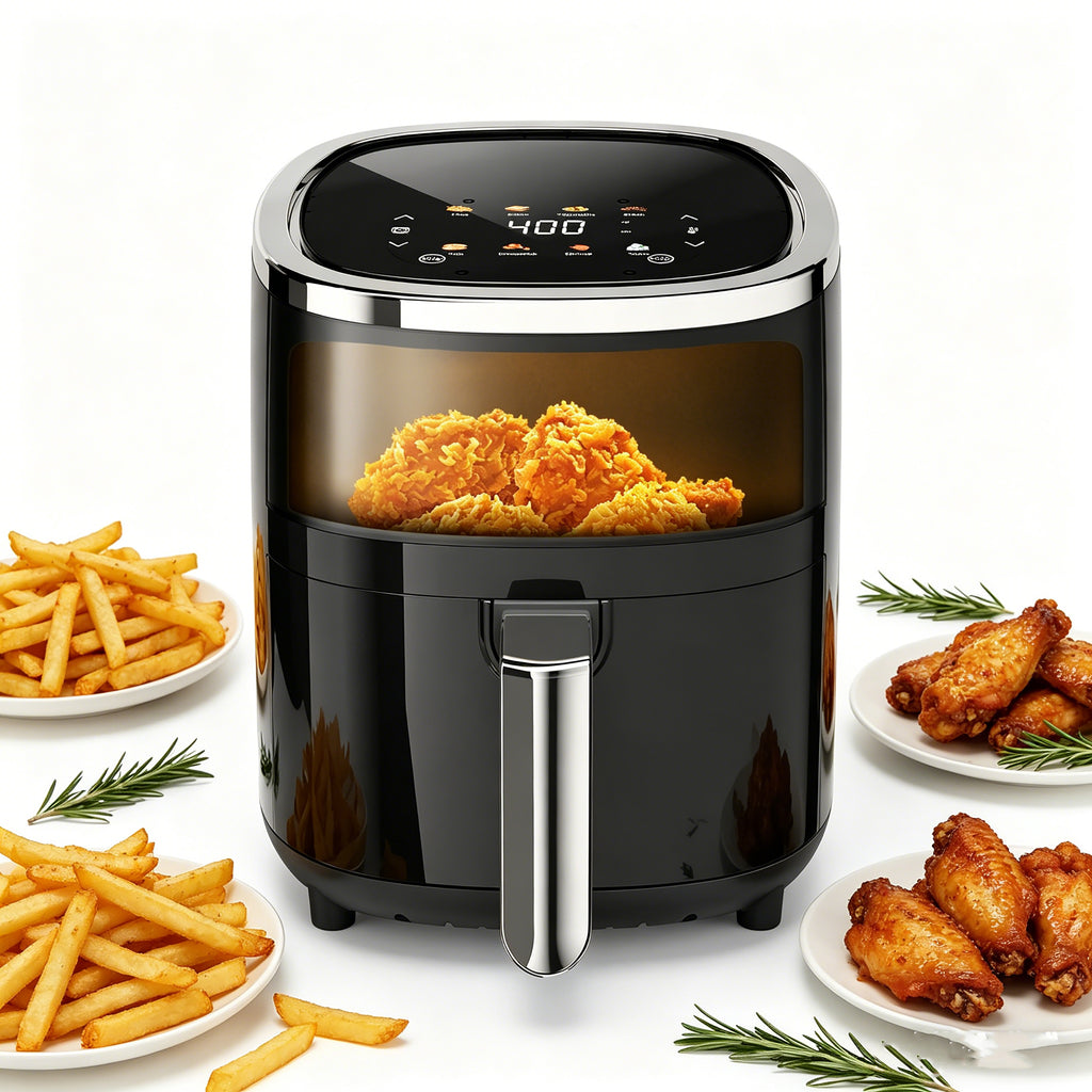 WURESE Compact Air Fryer, Touchscreen Smart Digital Color 4QT Air Fryers with View Window, 12 Presets, Air Fry, Bake, Broil, Dehydrate, Roast, Reheat - Black