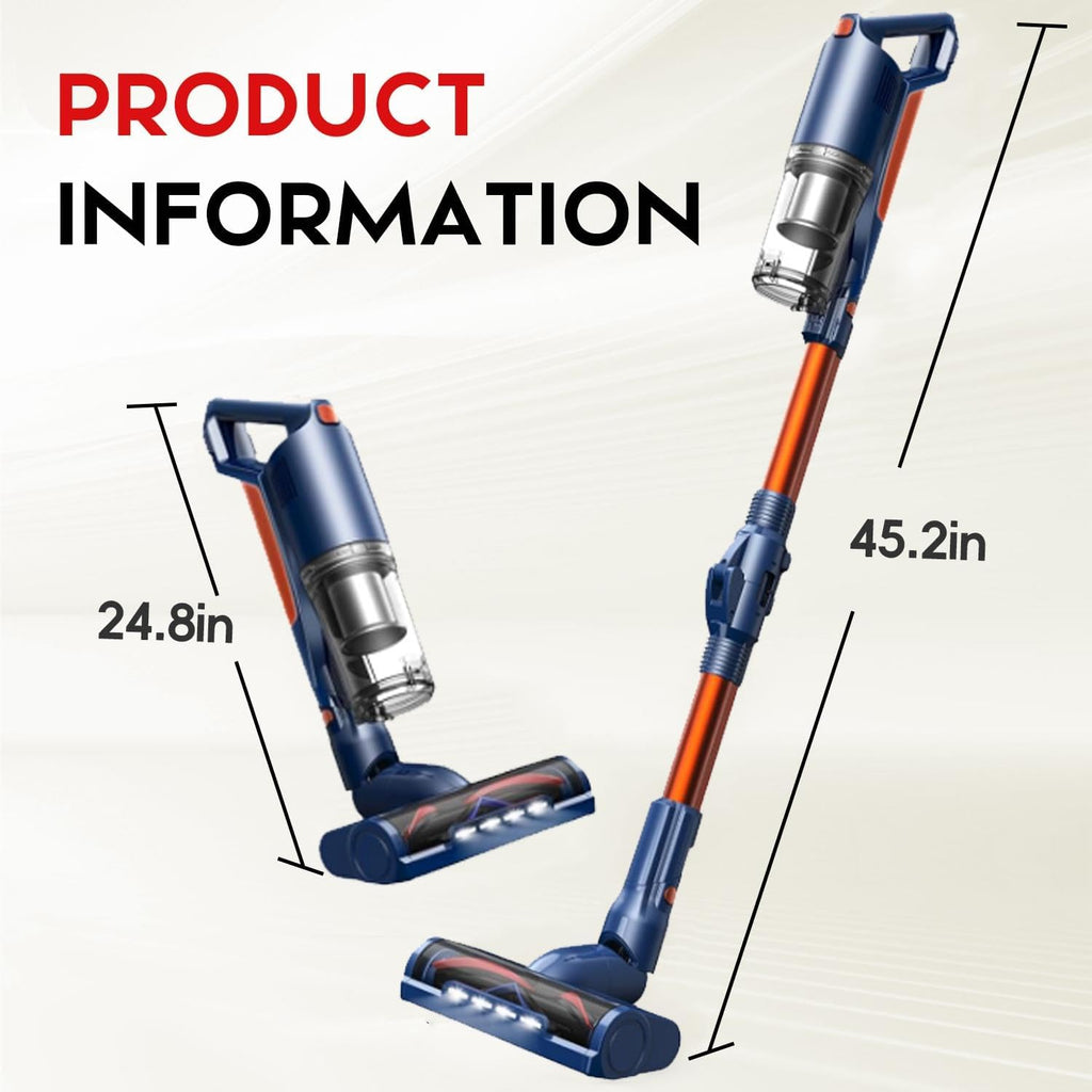 WURESE 25KPa Brushless Stick Cordless Vacuum, 55 Mins Run for Pet Hair & Floors