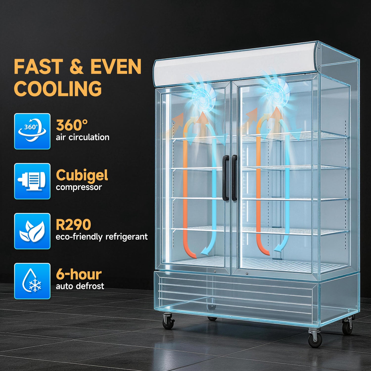 WURESE 44.7 cu.ft. Glass Door Merchandiser Freezer, Commercial Reach-In Swing Door Display Freezer with LED Lighting, Upright Freezer