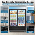 WURESE Glass Door Merchandiser Freezer 44.7 Cu.ft Swing Door Commercial Reach-In Display Freezers with LED Top Panel Upright Freeze Storage, gray