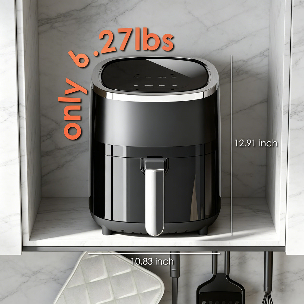 WURESE Compact Air Fryer, Touchscreen Smart Digital Color 4QT Air Fryers with View Window, 12 Presets, Air Fry, Bake, Broil, Dehydrate, Roast, Reheat - Black