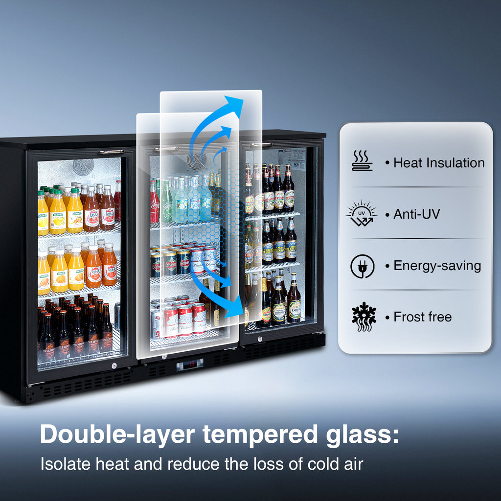 WURESE Beverage Refrigerator 11.3 Cu.Ft 3 Glass Door, 480 Cans Commercial Display Bar Fridge, gray